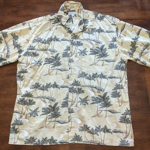 Beige/Yellow Palm Tree Button Up